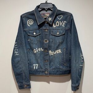 VTG Y2K Old Navy Denim Jacket DIY Design Sz M Medium Womens Hippie Casual Unique